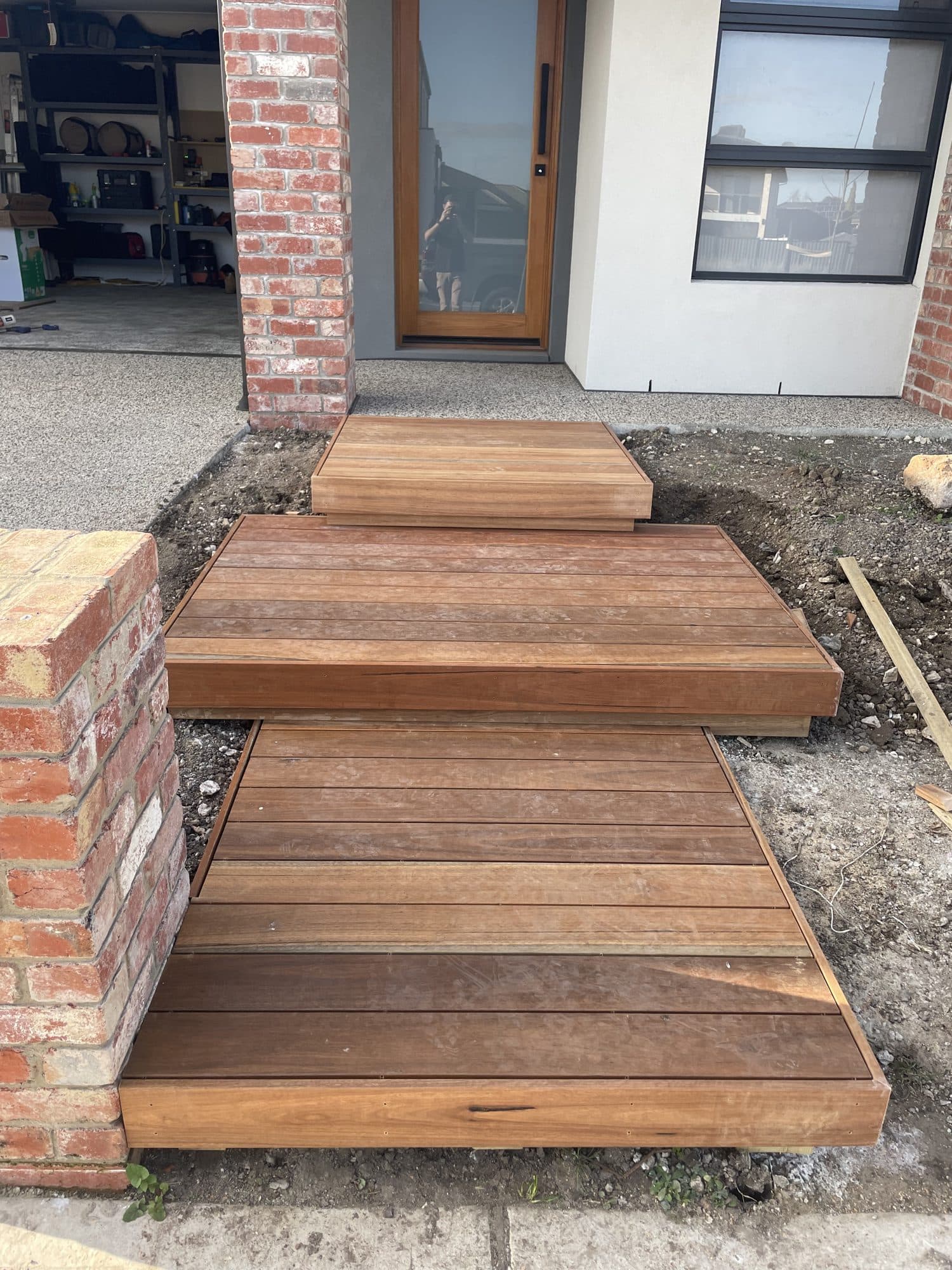 Floating merbau steps leading to the front door