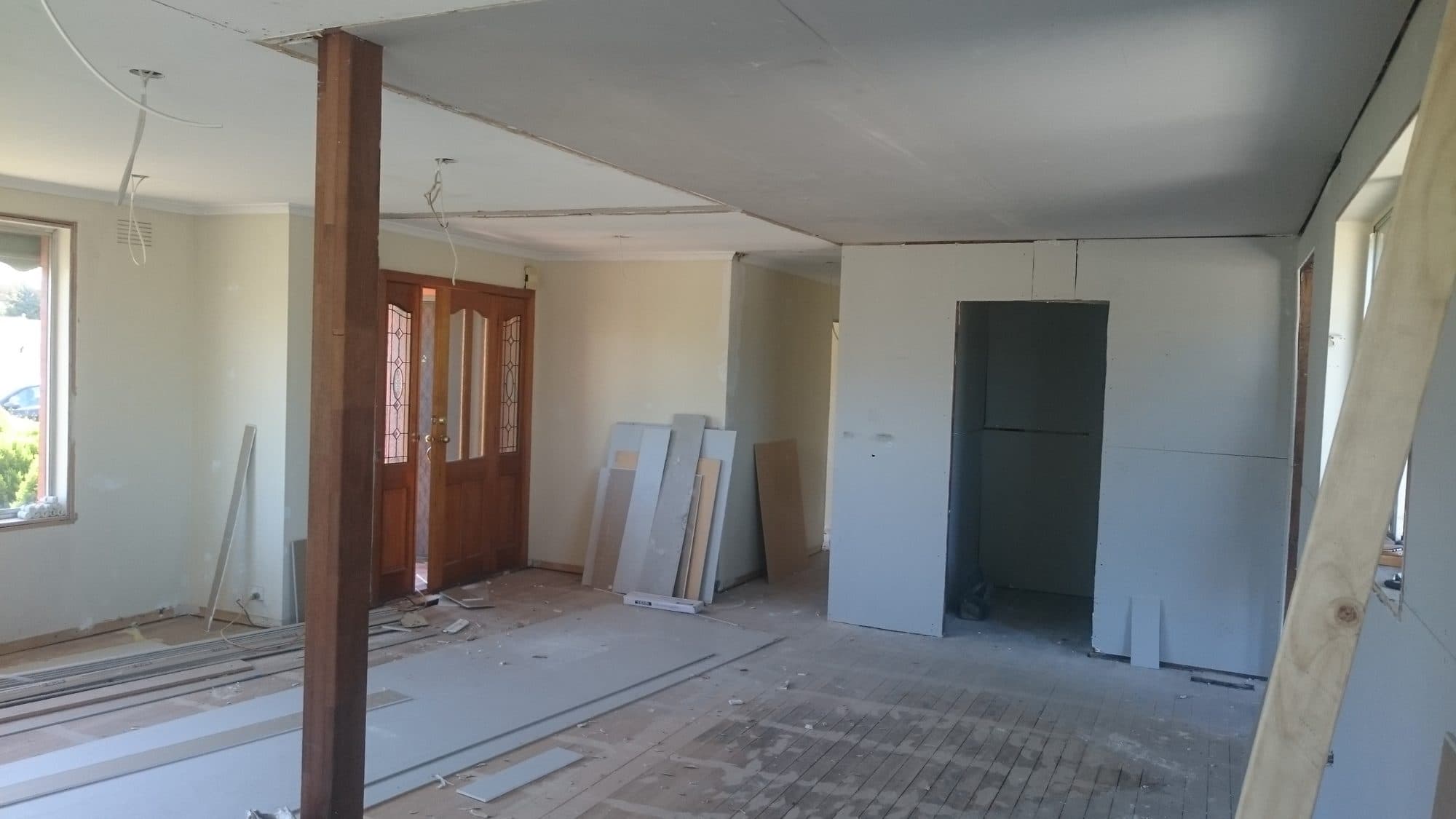 The same view with walls and ceiling lined
