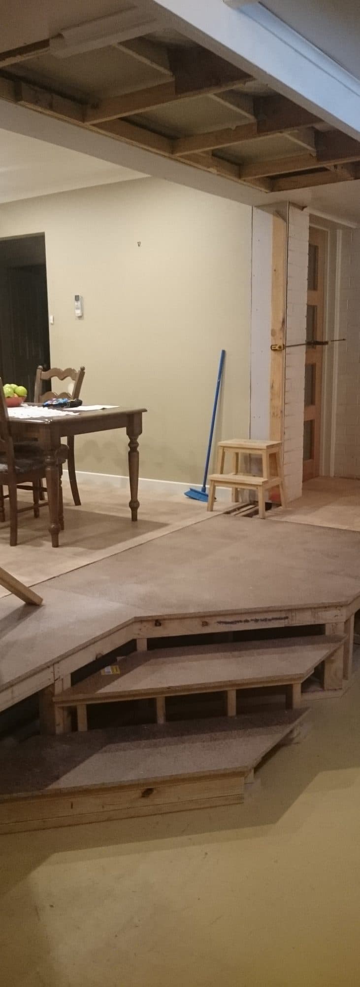 A new landing and angled steps built up to the dining room