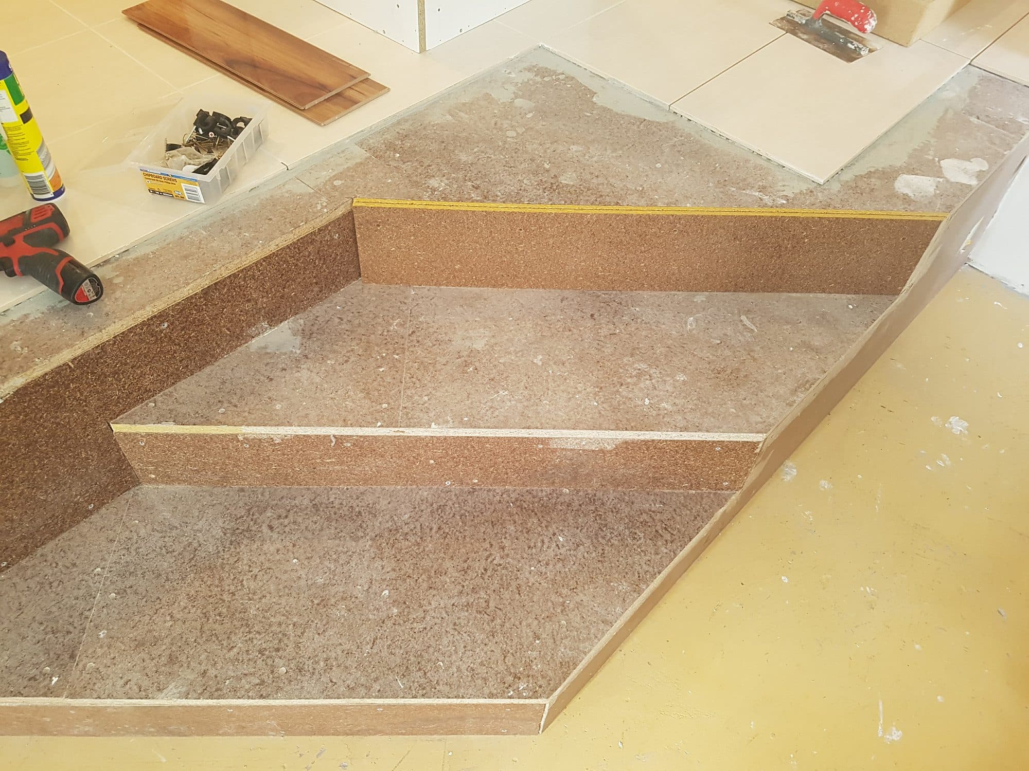The angled step treads from above