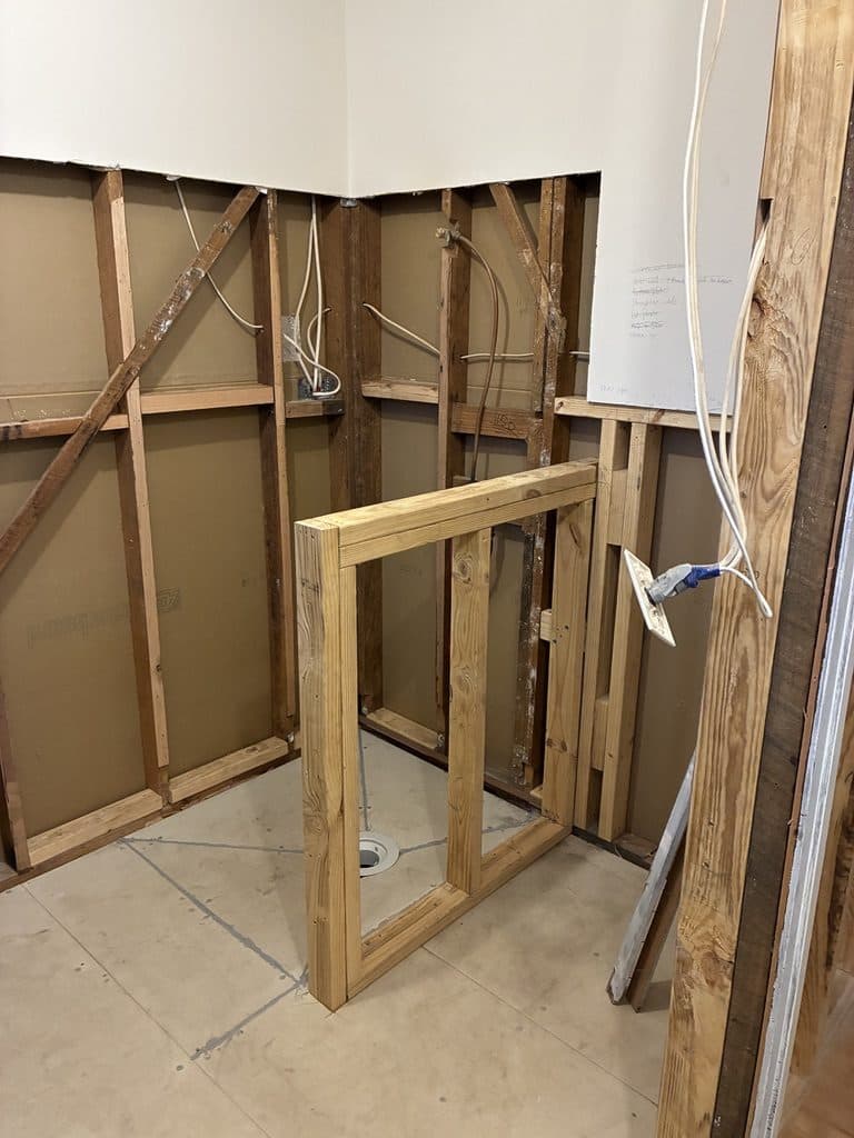 New timber framing for the shower nib wall