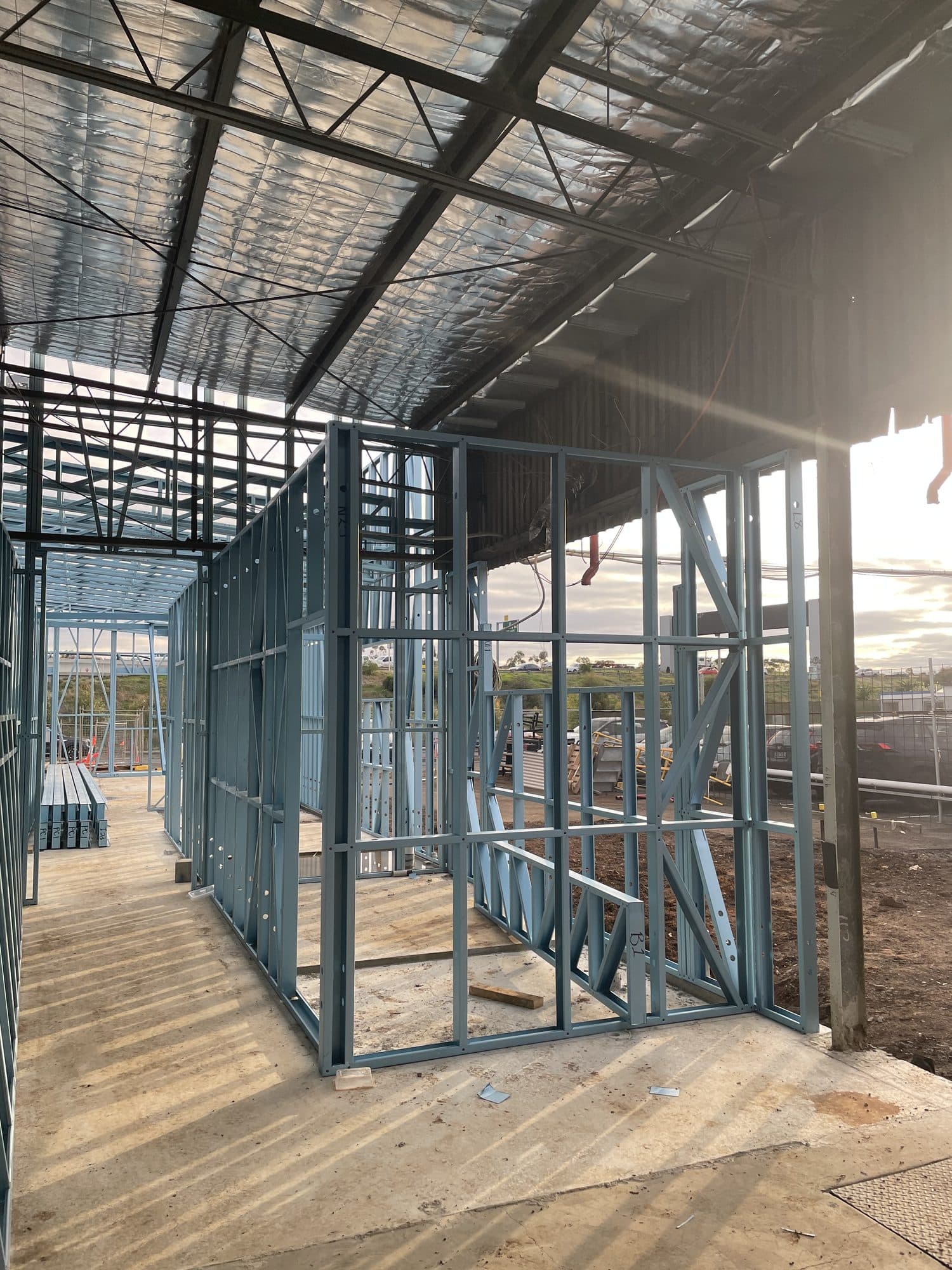 Steel framing under the edge of the roof