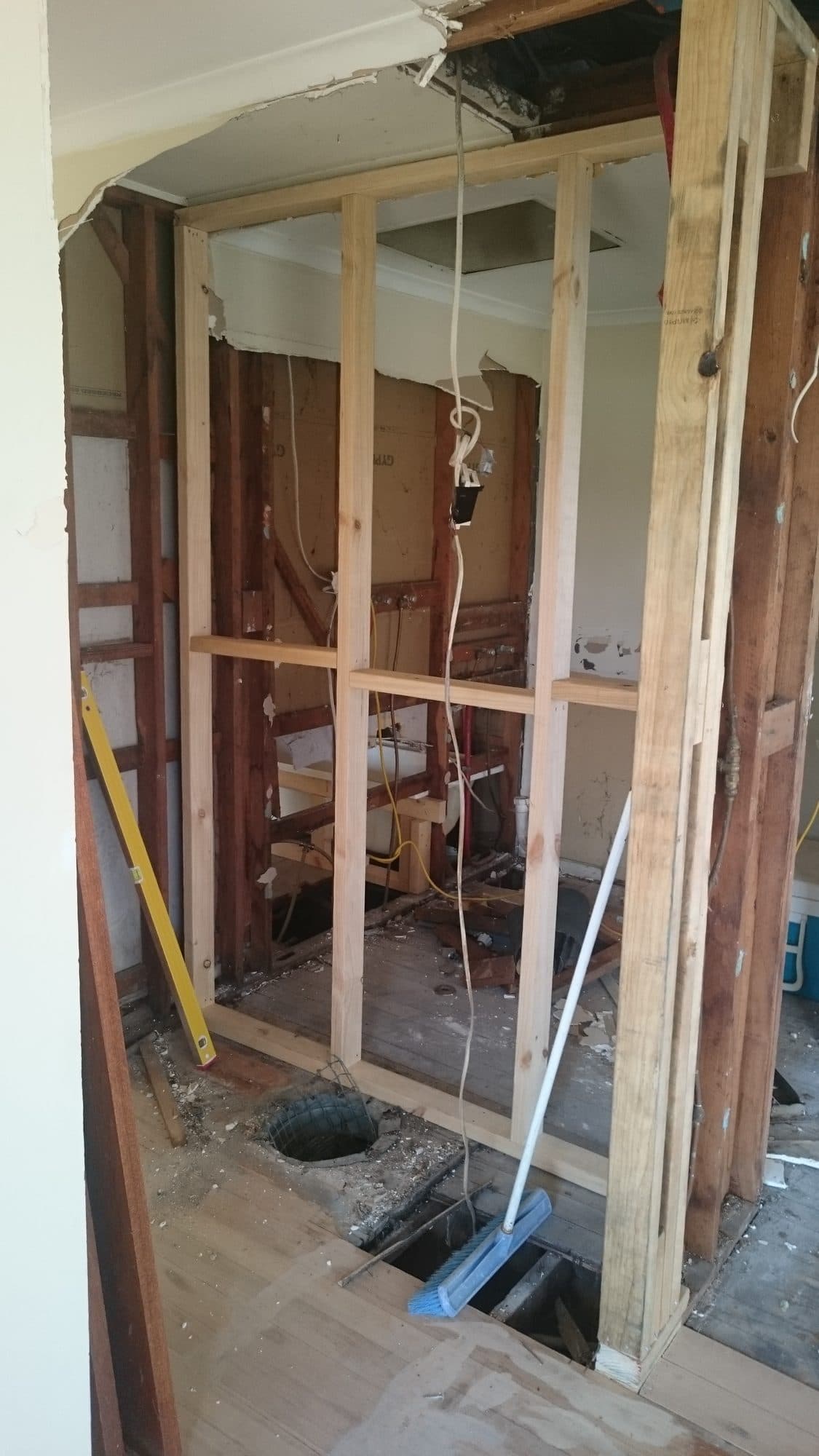 New timber framing for a doorway inside the house